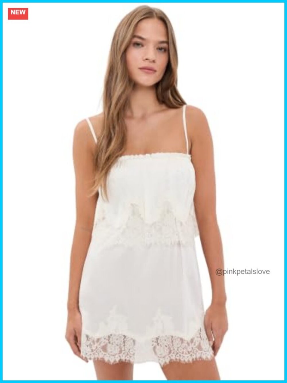 Satin Mini Dress with Lace Trim Square Neck Sleeveless A-Line Casual